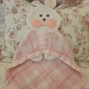 1979 Fisher Price Lovey Bunny Blanket -  Pink and White Security Blanket Soother